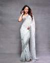 White Exclusive Party Wear Georgette Embroidery Work Saree  thumb 1