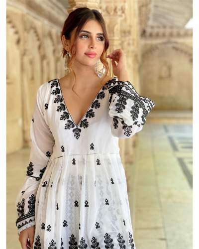 White Georgette Embroidered Work Sharara Set