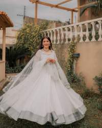 White Georgette With Embroidery Work Gown & Dupatta