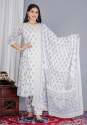 White Lavender Floral Afghani Cotton Suit Set  thumb 1