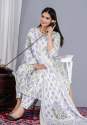 White Lavender Floral Afghani Cotton Suit Set  thumb 5