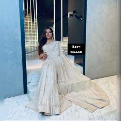 White Party Wear Georgette Saree With Thread & Sequence Work