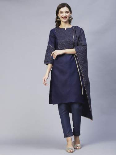 Women Cotton Kurti Pant With Dupatta 