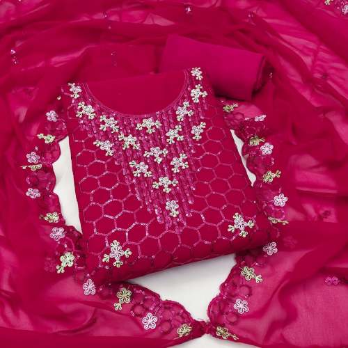 Women Fox Georgette With Sequence And Embroidery Work Dress Material