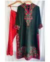 Women Rayon Kurti Pant Set With Thread Work  thumb 1