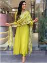 Women's Lemon Yellow Viscose Embroidered Kurta  Sets