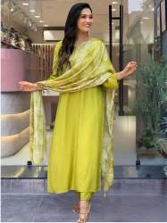 Women's Lemon Yellow Viscose Embroidered Kurta  Sets