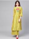 Women's Mustard Yellow Viscose Chanderi Kurta With Palazzos thumb 1