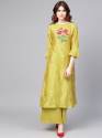 Women's Mustard Yellow Viscose Chanderi Kurta With Palazzos thumb 5