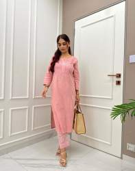 Women Soft Silk Chikankari Embroidery Work Kurti And Pant 