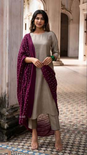Women Straight Kurta with Pants & Embroidered Dupatta
