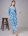 Womens Blue Cotton Blend Kurti Pant Set 
