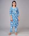Womens Blue Cotton Blend Kurti Pant Set  thumb 1