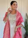Womens Chanderi Embroidered Kurta Set  