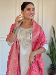 Womens Chanderi Embroidered Kurta Set  