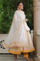 Yellow And White Print Neck Anarkali Set thumb 1