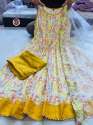 Yellow And White Print Neck Anarkali Set thumb 3
