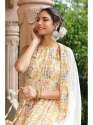Yellow And White Print Neck Anarkali Set thumb 4