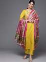 Yellow Cotton Kurti Pant Set With Sequence Embroidery Work 