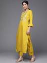 Yellow Cotton Kurti Pant Set With Sequence Embroidery Work  thumb 4