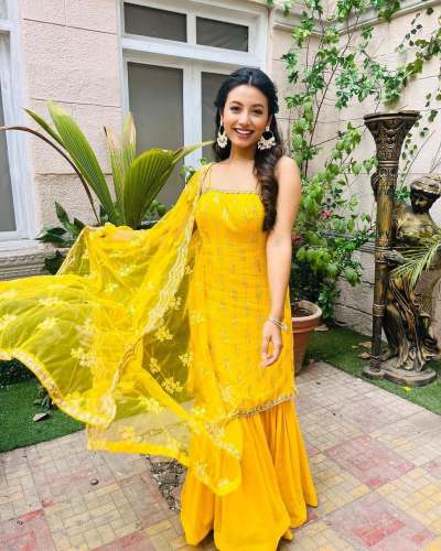 Yellow Georgette Sharara Set With Sequence & Embroidery Work 