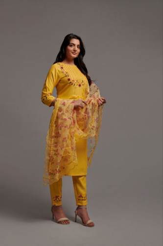 Yellow Viscose Rayon Kurti Pant Set