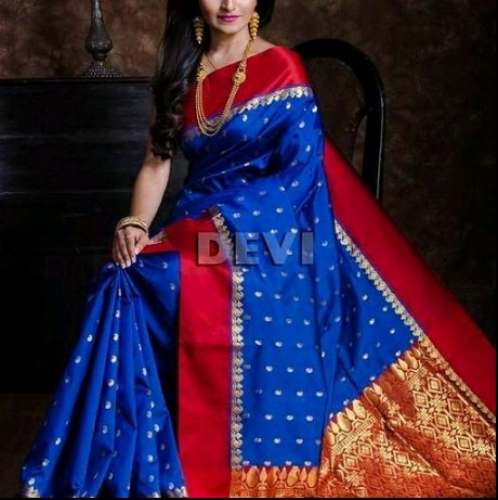 New Blue And Red Saree For Women by Roop Laxmi Boutique