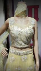 Lemon Embroidery Net Lehenga Choli For Women