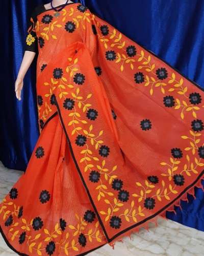 Buy Orange Embroidery Saree For Ladies by Debdeep Boutique Collections