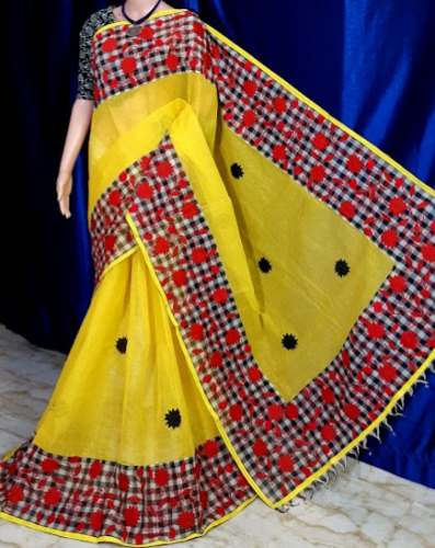 Yellow Cotton Handloom Saree For Women by Debdeep Boutique Collections