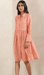 Collar Neck Peach Knee Length Dress by Ritukuamar