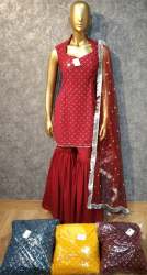 Party wear Work Kurta With Plain Sharara Suit