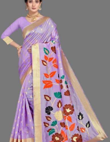 Buy Purple Foil Print Saree For Women by Jhargram Textile