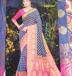 New Blue And Pink Banarasi Saree For Ladies