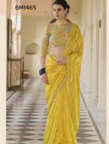 New Yellow Embroidery Saree For Women by Jhargram Textile