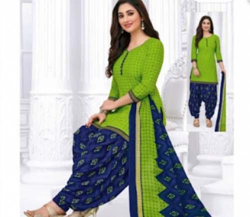 Buy Green And Blue Printed Punjabi Suit For Women by Mangla Textiles And Garments