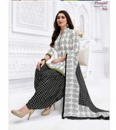 Cotton White And Black Punjabi Suit For Women by Mangla Textiles And Garments