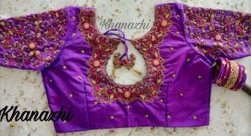 Heavy Embroidery Purple Ready made Blouse by Khanazhi