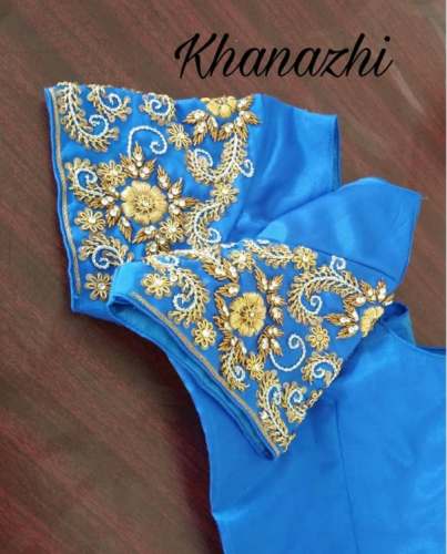 Sky Blue Embroidery Blouse At Wholesale Price by Khanazhi