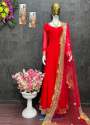 Heavy Blooming Cationic Red Gown With Dupatta thumb 3