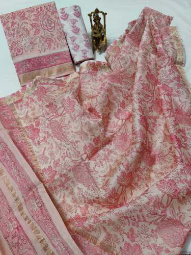 Buy Hand Block Print Maheshwari Silk Unstitch Suit by Quality Market