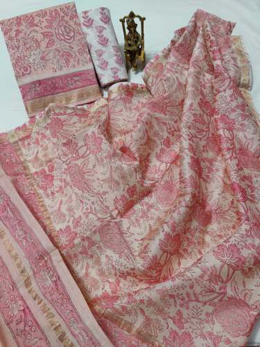Buy Hand Block Print Maheshwari Silk Unstitch Suit