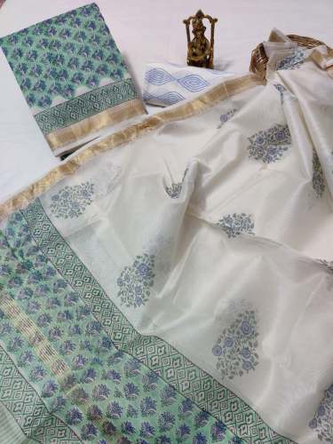 Buy Hand Block Printed Maheshwari Silk Unstitch by Quality Market