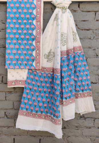 Hand Block Printed Cotton Unstitch Suit by Quality Market