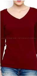 Full Sleeves V Neck plain T Shirt For Ladies 
