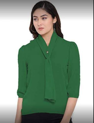 Green 3/4 Sleeve Plain Western Top by ItStyle Comfort Fit