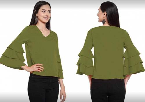 New Collection Green Ruffle Sleeve Top by ItStyle Comfort Fit