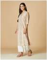 Beige Cotton Silk Chikankari Long Kurta thumb 2