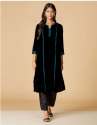 Black Viscose Blend Embroidered Long Kurta
