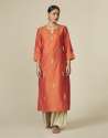 Embroidered Round Neck Cotton Silk Long Kurta